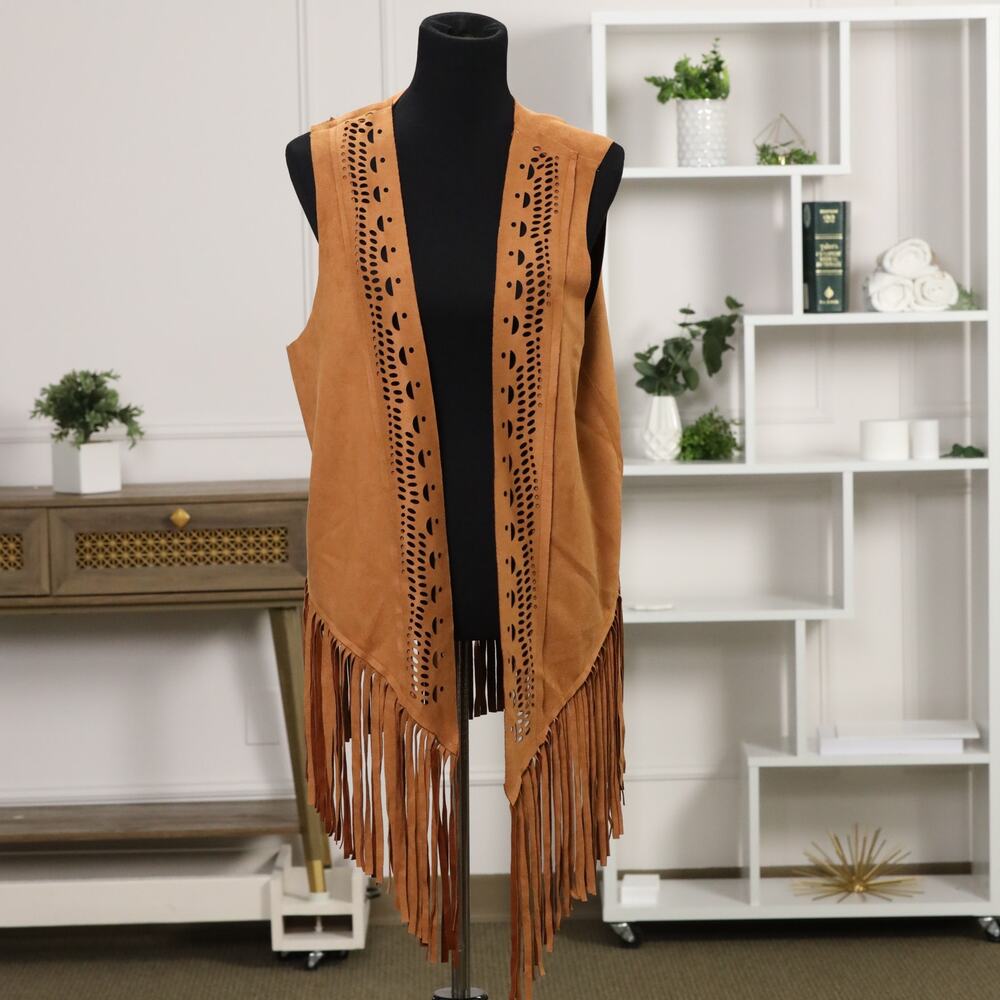 Vintage Western Fringe Vest XL – Women’s Boho Cowgirl Retro Festival Style